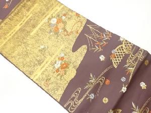 ヱ霞に花籠・流水模様織出し名古屋帯